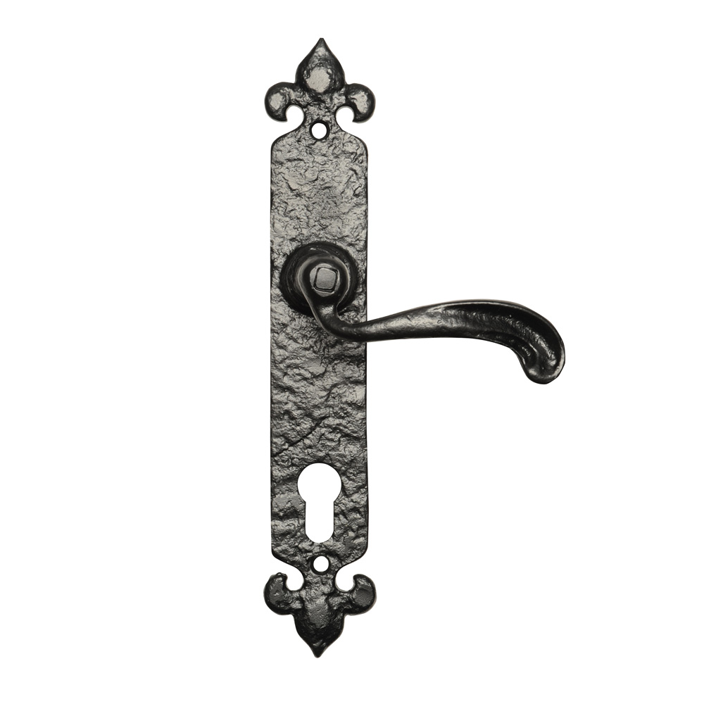 Kirkpatrick 2462 Fleur De Lys Lever Handle Euro - Antique Black (Sold in Pairs)